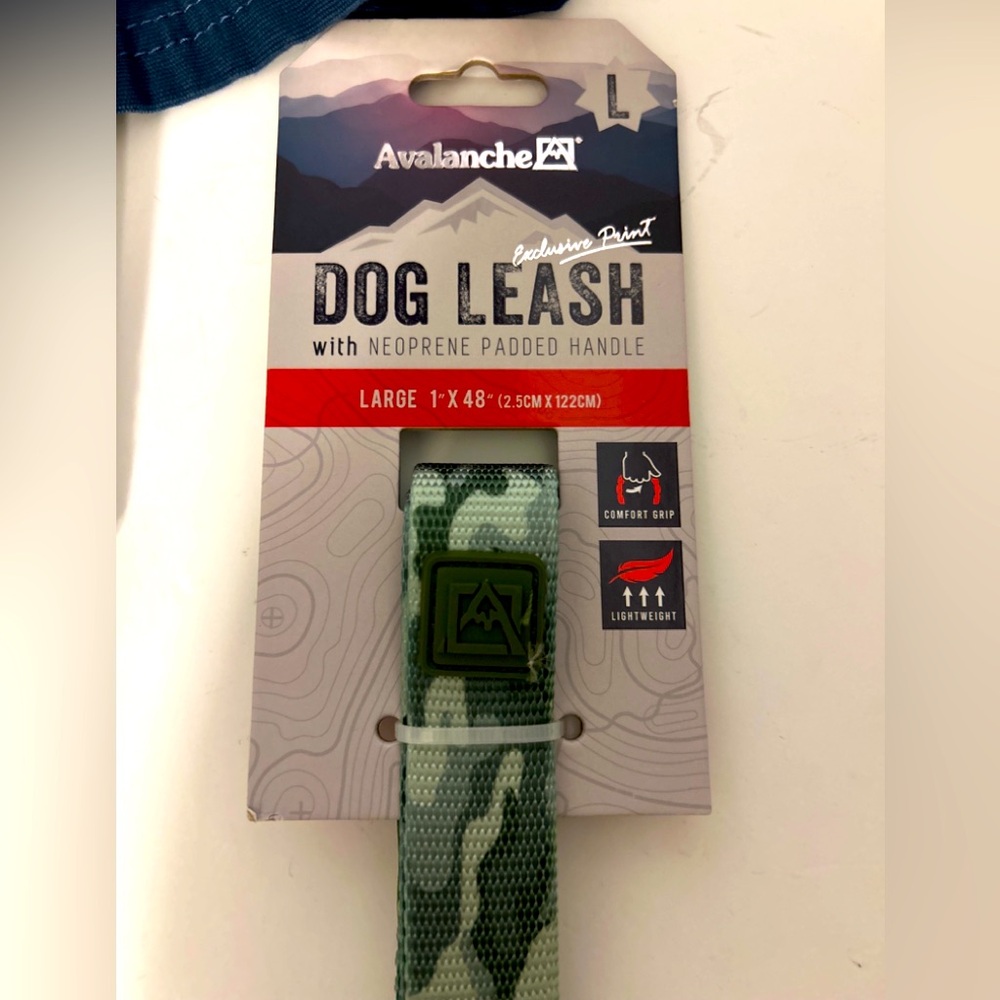 Avalanche Dog Collar Large 1”x48”w/neoprene Padded Handle Green Forest Camo NWT